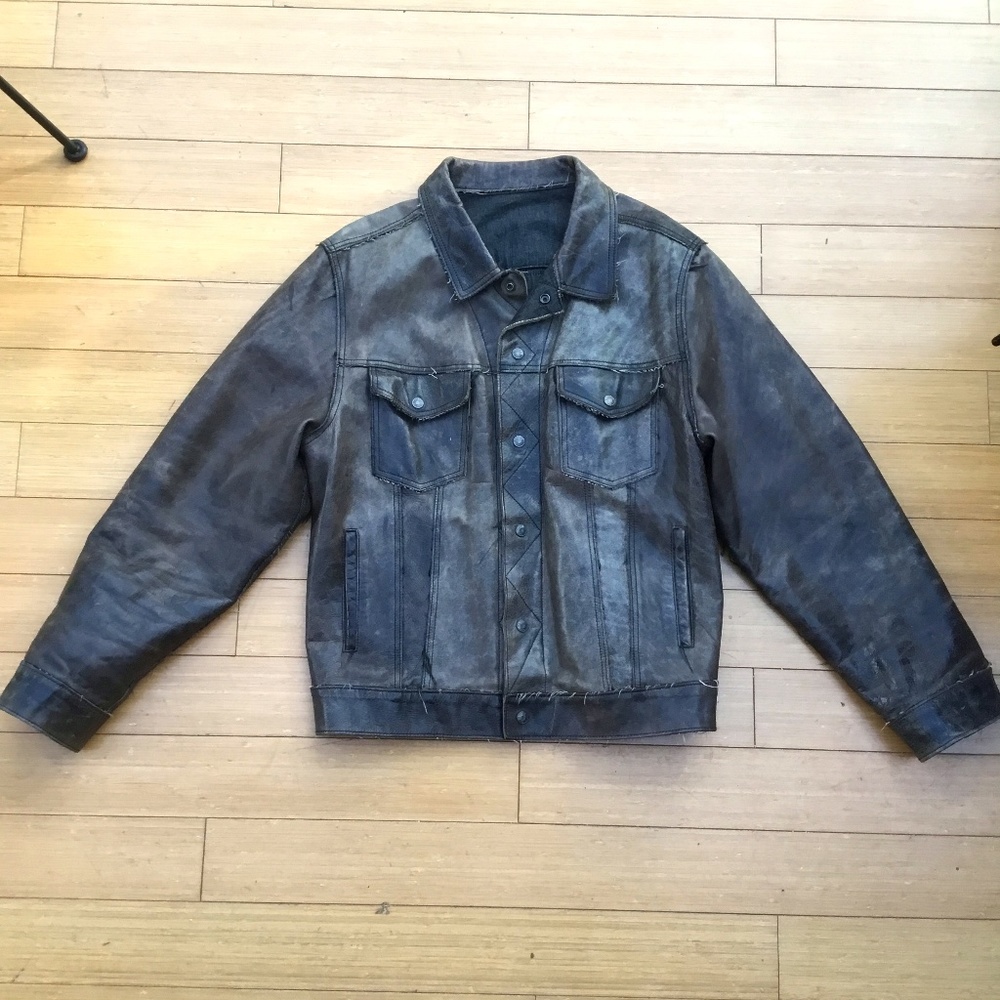 Nautica Black/Tan Distressed Chrome Leather Jacket: Style: Marine  men’s XXL
